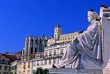 Do Carmo nunnery seen from Piazza Rossio, Lisbona, Portugal, Europe 