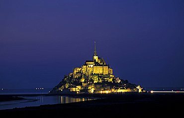 Mount Saint Michael by night, Normandy, France, Europe