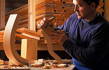 Craftsman making sleighs, Alta Badia, Trentino Alto Adige, Italy