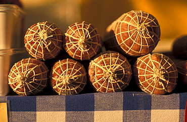 Sausages, Truffle fair, Odalengo Piccolo, Piedmont, Italy. 