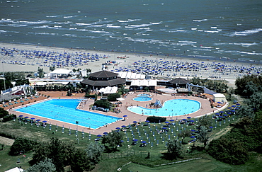 Aerial view of Albarella Island's beach, Rosolina, Veneto, Italy