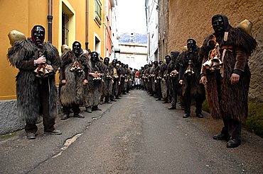 Typical carnival, Mamuthones parade, Mamoiada, Sardinia, Italy, Europe