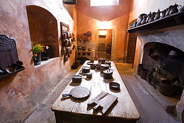 The ancient kitchen, Villa della Porta Bozzolo, Casalzuigno, Lombardy, Italy, Europe