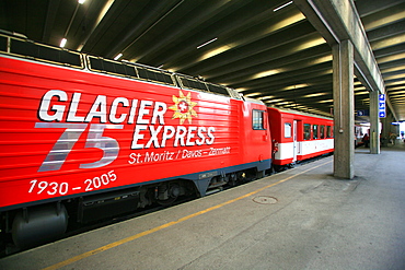 Train Station, Glacier Express Train, Zermatt, Valais, Switzerland, Europe