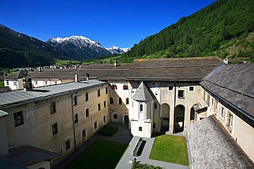 Courtyard, St. Johann Mustair monastery, Mustair, Val Monastero, Bassa Engadina, Switzerland, Europe