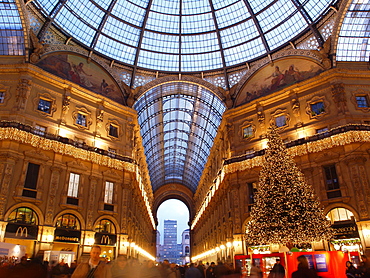 Galleria Vittorio Emanuele II at Christmas, Milan, Lombardy, Italy, Europe