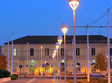 Greco Railway Station at dusk, Milan, Lombardy, Italy, Europe