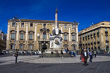 Fountain of the elephant, Duomo square, Catania, Sicily, Italy, Europe