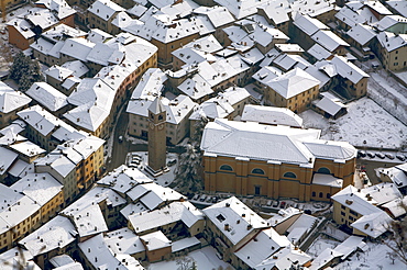 Village view from Guel viewpoint, Mezzolombardo, Piana Rotaliana, Trentino-Alto Adige, Italy