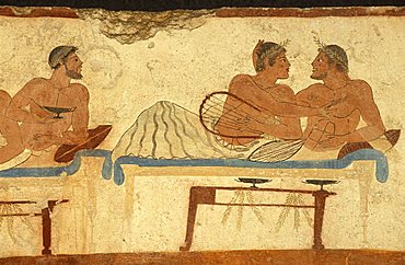 Tomba del Tuffatore, mural, Paestum archaeological park, Campania, Italy