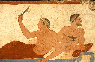 Tomba del Tuffatore, mural, Paestum archaeological park, Campania, Italy