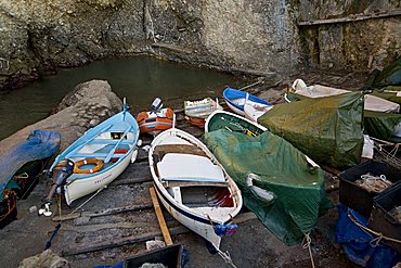 Little seaport of porto pidocchio, Portofino mount, Punta Chiappa Village, Camogli, Ligury, Italy