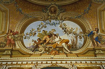 Particular of the ceiling in Autumn hall, Reggia di Caserta, Caserta, Campania, Italy