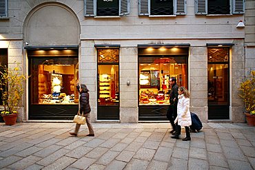 Car Shoe shop, Via della Spiga 1 street, Milan, Lombardy, Italy, Europe