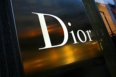 Dior shop sign, Via Monte Napoleone street, Milan, Lombardy, Italy, Europe