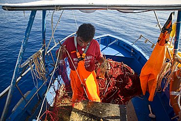 Traditional lobster fishing, Santa Maria Navarrese, gulf of Arbatax, Ogliastra, Sardinia, Italy, Europe