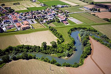 aerial view of Bacchiglione river and town Cervaresa Santa Croce, Padova, Veneto, Italy 