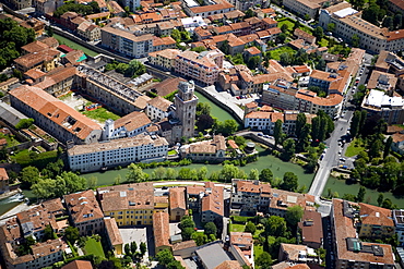 aerial view of Bacchiglione river and town Padova and astronomical observatory La Specola, Padova, Veneto, Italy 