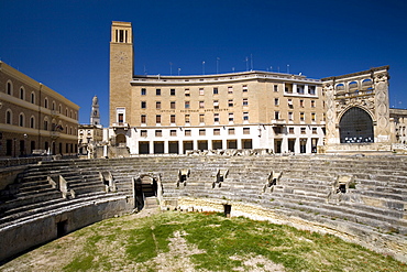 Roman amphitheatre and Palazzo del Seggio called Sedile Palace, Lecce, Puglia, Italy