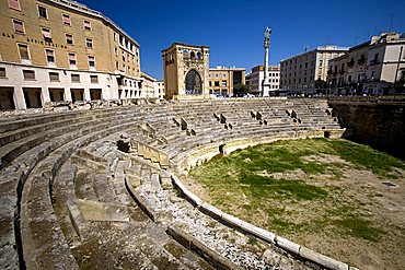 Roman amphitheatre and Palazzo del Seggio called Sedile Palace, Lecce, Puglia, Italy