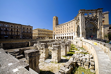 Roman amphitheatre and Palazzo del Seggio called Sedile Palace, Lecce, Puglia, Italy