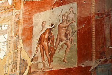 fresco of Herculaneum, a large Roman town destroyed in 79AD by a volcanic eruption from Mount Vesuvius, UNESCO World Heritage Site, Ercolano, Naples, Campania, Italy, Europe