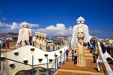 Chimney roof, La Pedrera (Casa Milà) of Antoni Gaudì, Passeig de Gràcia, Barcelona, Spain, Europe