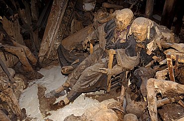 Crypt with mummies, San Bartolomeo church, Campagna, Campania, Italy.