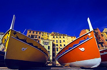 Boats on beach, Camogli, Ligury, Italy