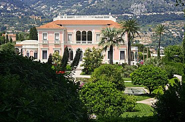 The French garden and the villa, Villa Ephrussi De Rothschild, St. Jean Cap-Ferrat, France