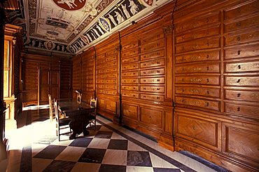 Library, Santissima Trinità benedictine abbey, Cava de' Tirreni, Campania, Italy