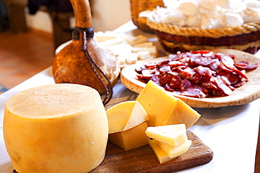 Traditional sardinian salami and sheep's cheese, Sardinia, Italy, Europe