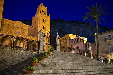 The Cathedral or Basilica of Cefalù at the dusk, Sicily, Italy