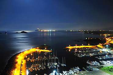 Nightview, Santa Maria Navarrese touristic  harbour, Ogliastra, Sardinia, Italy, Europe