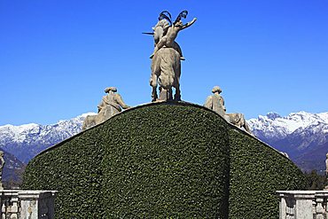 Terraced garden with unicorn statue, Isola Bella, Borromean Islands, Lago Maggiore, Piedmont, Italy