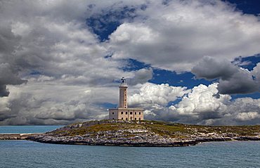 Lighthouse on the rock of Santa Eufemia, Gargano Promontory, Gargano National Park, Puglia, Italy