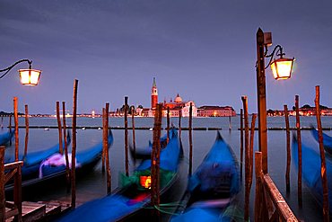 Gondole and San Giorgio island, Venice, Italy, Europe