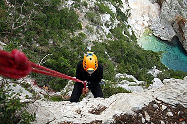 Climbing, Golfo di Orosei, Supramonte, Baunei (OG), Sardinia, Italy, Europe