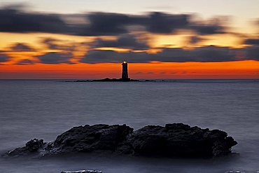 Rock and lighthouse Mangiabarche, Calasetta (CI), Sardinia, Italy, Europe