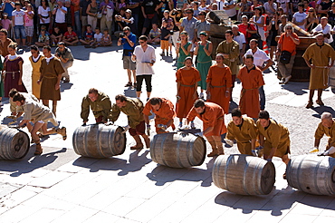 Barrel race in historic recalling Uva e Dintorni,  Sabbionara d'Avio, Bassa Vallagarina, Trentino Alto Adige, Italy, Europe