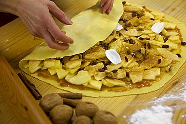 Preparation of strudel, Trentino Alto Adige, Italy