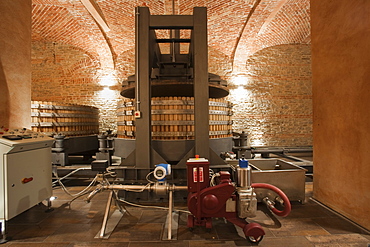 Gancia underground wine cathedral in Canelli, wine press double unit,  Asti, Piedmont, Italy, Europe