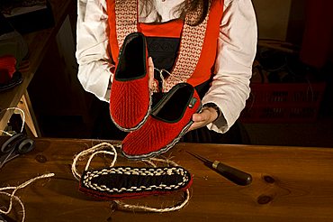 Slippers (Socka), Handicraft, Aosta, Gressoney-St-Jean, Valle d'Aosta, Italy, Europe