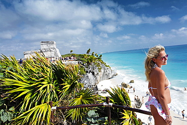 Archaelogical site of Maya, Tulum, El Castillo, Yucatan, Mexico, America