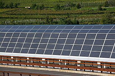 Photovoltaic system near Brennero railway, A22, Isera, Vallagarina, Trentino Alto Adige, Italy, Europe