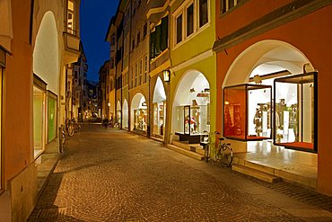 Foreshortening, Portici street at the twilight, Bolzano, Sudtirol, Alto Adige, Italy Europe