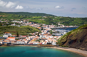 View of Horta from Monte de Guia, Porto Pim, Fajal, Azores Island, Portugal, Europe