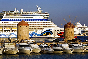 Mandraki Harbour, Rhodes, Dodecanese, Greek Islands, Greece, Europe