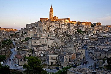 Sassi of Matera, la Civita and Sasso Barisano with the Cathedral, Matera, Basilicata, Italy