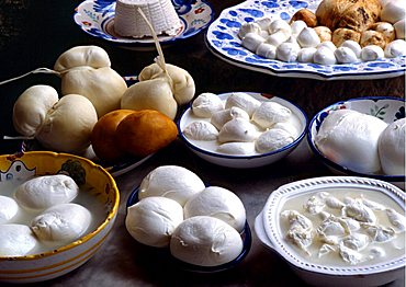 Plates with mozzarella di bufala, Italy